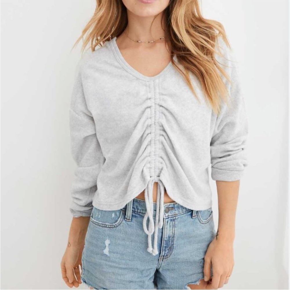 Aerie Towel Terry Cinched Front Sweatshirt Sweater